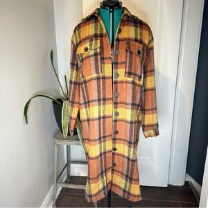 Grace + Karma large Plaid Longline Shacket Coat with Button Closure